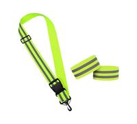 HugeDE Reflective Belt Sash Reflective Shoulder Strap Green Safety Running Belt Adjustable Reflective Running Gear with 2 Pcs Night Reflector Arm Bands