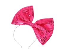 HugeDE Sequin Bow Headband Glitter Bowknot Hairband Big Sparkle Hair Band Bling Shiny Headband Large Bow Hair Hoop Sparkly Hair Accessories Metallic Headpieces Hot Pink