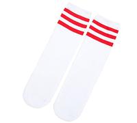 HugeDE Toddlers Kids Stripe Over Knee Soccer Tube Socks Knee High Sports Socks for Girls Boys White Red