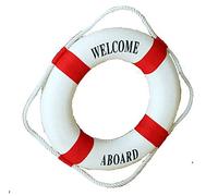 HugeHug Welcome Aboard Lifebuoy Wall Hanging Mediterranean Style Navy Nautical Room Decor Home Decoration (Red, 10")