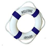 HugeHug Welcome Aboard Lifebuoy Wall Hanging Mediterranean Style Navy Nautical Room Decor Home Decoration (Navy, 20")