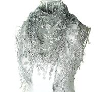 HugeStore Women Ladies Elegant Lace Tassel Blending Silk Long Scarf Scarves Wrap Shawl Triangular Scarf Grey