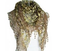 HugeStore Women Ladies Elegant Lace Tassel Blending Silk Long Scarf Scarves Wrap Shawl Triangular Scarf Coffee
