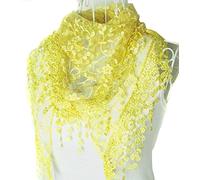 HugeStore Women Ladies Elegant Lace Tassel Blending Silk Long Scarf Scarves Wrap Shawl Triangular Scarf Yellow,140x52cm
