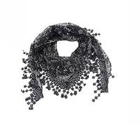 HugeStore Women Ladies Elegant Lace Tassel Blending Silk Long Scarf Scarves Wrap Shawl Triangular Scarf Black,140x52cm