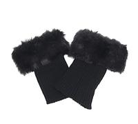 HugeStore Women Ladies Winter Warm Faux Fur Crochet Boot Cuff Socks Short Leg Warmers Black
