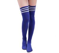 HugeStore Women's Long Striped Socks, Over the Knee Stockings, Knee Tights, Blue, White