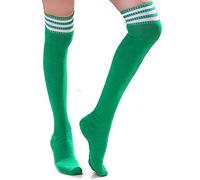HugeStore Women's Long Striped Socks, Over the Knee Stockings, Knee Tights, Green, White