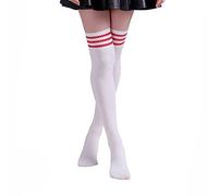 HugeStore Women's Long Striped Socks, Over the Knee Stockings, Knee Tights, White, Red