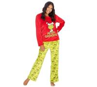 Huggable Hoodie Adults Ladies Grinch Applique warm Fleece Longline Pyjama Set Green Large