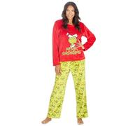 Huggable Hoodie Adults Ladies Grinch Applique warm Fleece Longline Pyjama Set Green Small