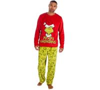 Huggable Hoodie Adults Mens Grinch Applique warm Fleece Longline Pyjama Set Green Medium