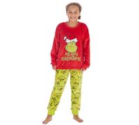 Huggable Hoodie Kids Child Grinch Applique Warm Fleece Longline Pyjama Set Green 13 Years