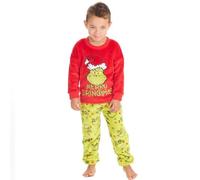 Huggable Hoodie Kids Infant Grinch Applique Warm Fleece Longline Pyjama Set Green 3-4 Years