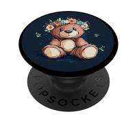 Huggable Teddy Bear with a Sweet Floral Crown PopSockets Adhesive PopGrip