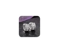 Huggie CZ Hoop Earrings with Cushion Cut Cubic Zirconia 14K Gold Plated Ear Cuff 925 Silver Plated Earrings Wonderful Gift Choice for Women Men (Silver)