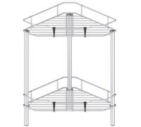 HuggieGems 2 Tier Floor Standing Corner Shower Caddy Organizer Shelf with Hooks, Bathroom Shelves Stand Rack, Silver