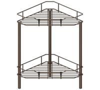 HuggieGems 2 Tier Floor Standing Corner Shower Caddy Organizer Shelf with Hooks, Bathroom Shelves Stand Rack, Bronze