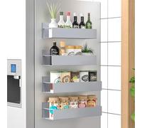 HuggieGems 4 Pack Magnetic Spice Storage Rack Organizer for Refrigerator and Oven, Gray Fridge Organizers and Storage