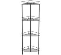 HuggieGems 4 Tier Floor Standing Corner Shower Caddy Organizer Shelf with Hooks, Bathroom Shelves Stand Rack, Black