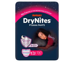 Huggies DryNites Bedwetting Pyjama Nappy Pants Girl Age 8-13 - 9 Pants