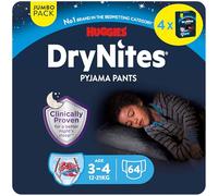 Huggies DryNites, Boys’ Night Time Pants - Sizes 3-4 Years (64 Pants) - Absorbent Pyjama Pants for All Night Comfort - Unbeatable Night Time Protection
