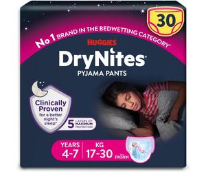 Huggies DryNites Dry Nights Pyjamas Girls Disney Bed Nappy 4-7Year Pack 30 Pants