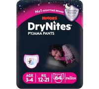 Huggies DryNites, Night Time Pants For Girls - Sizes 3-4 Years (64 Pants) Jumbo Pack - Unbeatable Night Time Protection