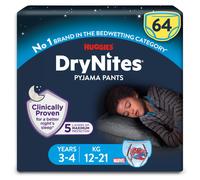 HUGGIES DryNites Pyjama Pants, Boys 3-4 Years (12-21KG), 64 x Bedwetting Pants, Up to 100% Leak Free Nights