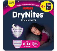 HUGGIES DryNites, Pyjama Pants, Girls 8-13 Years (30-48KG), 52 x Bedwetting Pants, up to 100% Leak Free Nights