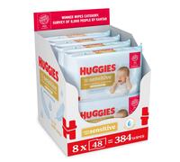 Huggies Extra Care Sensitive Baby Wipes - 8 Pack (384 Wipes) - Plastic Free Wet Wipes, 99% Water, Fragrance Free, Hypoallergenic, Extra Soft Texture