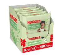 Huggies Natural Care Baby Wipes - Plastic Free Wet Wipes with Aloe Vera & Vitamin E, Hypoallergenic, Comfort and soothe baby's delicate skin leaving a fresher feeling- Pack of 10 (480 Wipes)