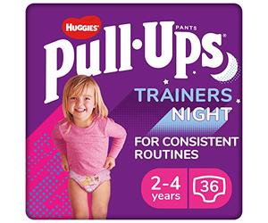 Huggies Pull-Ups, Trainers Night Nappy Pants for Girls - 2-4 Years, Pull-Ups Size 6 (36 Pants) - Extra Night Time Protection - Support for Consistent Potty Training Routines