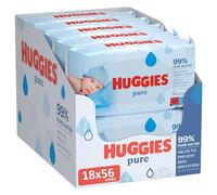 Huggies Pure Baby Wipes Bulk - 99 Percent Water, Sensitive, Fragrance Free, 18 Packs, 56 Count (1,008 Wet Wipes Total) (Packaging May Vary)