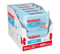 Huggies Pure Plastic Free Baby Wipes - 99% Water Wet Wipes, Fragrance Free, Hypoallergenic, better cleaning, soft and gentle on babies' delicate skin- Pack of 10 (480 Wipes)