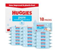 Huggies Pure Plastic Free Baby Wipes - 99% Water Wet Wipes, Fragrance Free, Hypoallergenic, better cleaning, soft and gentle on babies' delicate skin - Pack of 18 (864 Wipes)