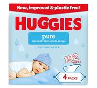 Huggies Pure Plastic Free Baby Wipes - 99% Water Wet Wipes, Fragrance Free, Hypoallergenic, better cleaning, soft and gentle on babies' delicate skin - Quad Pack (192 Wipes)