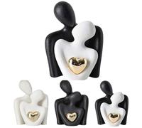 Hugging Couple Statues, Abstract Figure Statue Ceramic Couple Statues Modern Romantic Love Sculptures for Valentine's Day Home Decor eramic couple decoration home living room (Black+White L)