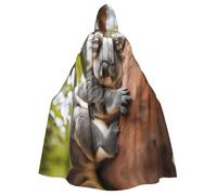Hugging Tree Koala 1 Print Halloween Hooded Cloak Medieval Renaissance Style Costume Unisex Wizard Role Play