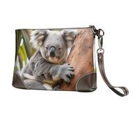 Hugging tree koala Print Genuine Leather Wristlet Clutch Wallet Purse Handbag Cell Phone Pocket for Women