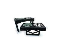 HugglePets Adjustable Double Diner | Black Raised Elevated Stand with Slow Feeder Dish & Stainless Steel Bowl | 3 Height Adjustment Pet Feeding Station | Dishwasher Safe | Small, Medium or Large Dogs