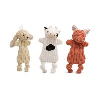 HuggleHounds Flatties - Dog Plush Toys to Keep Them Busy, Squeaky Crinkle Pet Toy for Small, Medium, & Large Dogs, Durable Stuffed Animal Toy, Bunny, Cow, & Pig - 3-Pack Barnyard HuggleFlatties, Small