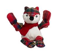 HuggleHounds Knottie Plush Dog Toy - Dog Stuffed Animal Toy for Small, Medium & Large Sized Dogs, Durable Plush to Keep Them Busy - Tartan Tidings Fox, Small