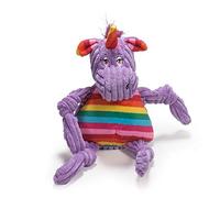 HuggleHounds Plush Corduroy Durable Squeaky Knottie Dog Toyfor Aggressive Chewers, Unicorn, Large