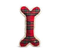 HuggleHounds Tartan Tidings Plush Bone Dog Toy - Dog Fuzzy Bone Toy, Soft Fleece, Durable, Stuffed Plush for Large Breeds, Puppies, Faux Sheepskin - 24" (1 Pack)