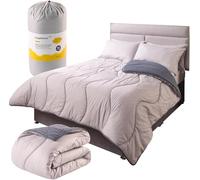Huggleland Easy Wash Reversible Coverless Duvet & 1 Pillowcase - 10.5 Tog Soft Hypoallergenic Bedding, Lightweight All-Season Quilt with Pillowcase, Machine Washable (Single, Waffle Seersucker)