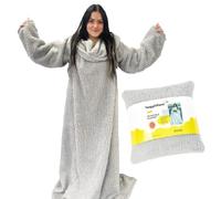 Huggleland Teddy Fleece Wearable Blanket - Oversized Cozy Blanket with sleeves, Heated Throw, Warm Fluffy Fleece, Gifts for Women, Gifts for her, Sofa Throw, birthday gifts for women (Grey)