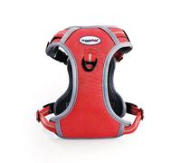 HugglePets Activity & Travel Comfort Dog Harness | Red Medium 60-80cm | Adjustable Reflective | Breathable Mesh | Padded Grab Handle | Front & Rear D-Ring | Great