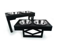 HugglePets Adjustable Double Diner | Black Raised Elevated Dog Bowl - 2 Stainless Steel Bowls | Pet Feeding Station with 3 Height Adjustments | Dishwasher Safe | for Small, Medium or Large Dogs