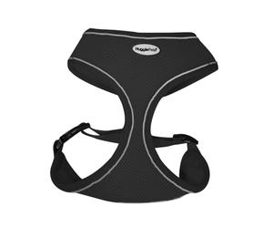 HugglePets Adjustable Waterproof Air Mesh Dog Harness - Black (Small 34-45 cm) Strong & Secure Lightweight & Breathable Harness for Small Dogs with Reflective Lining.
